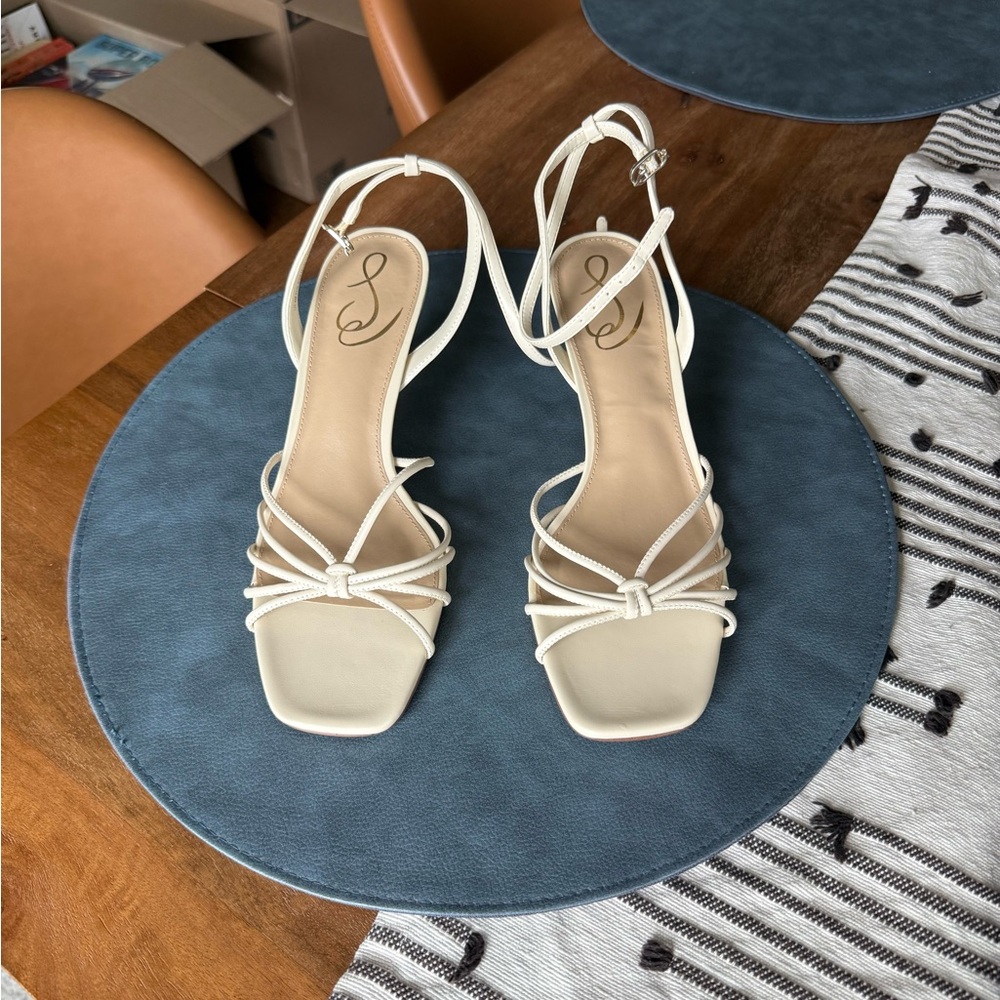 Never worn, in box, light tan heels